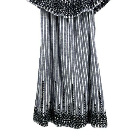 Parker Women Blue White Black Stripes Linen Blend Off the Shoulder Mini Dress XS - Picture 9 of 12